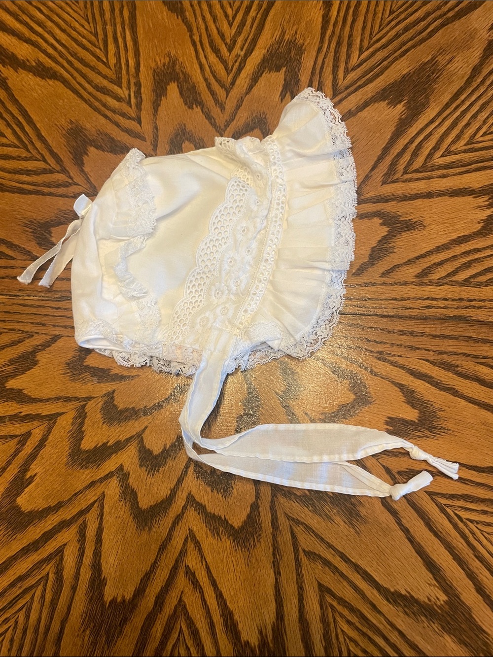 Vintage Infant White Lace Baby Bonnet Size 18 - 24 Months